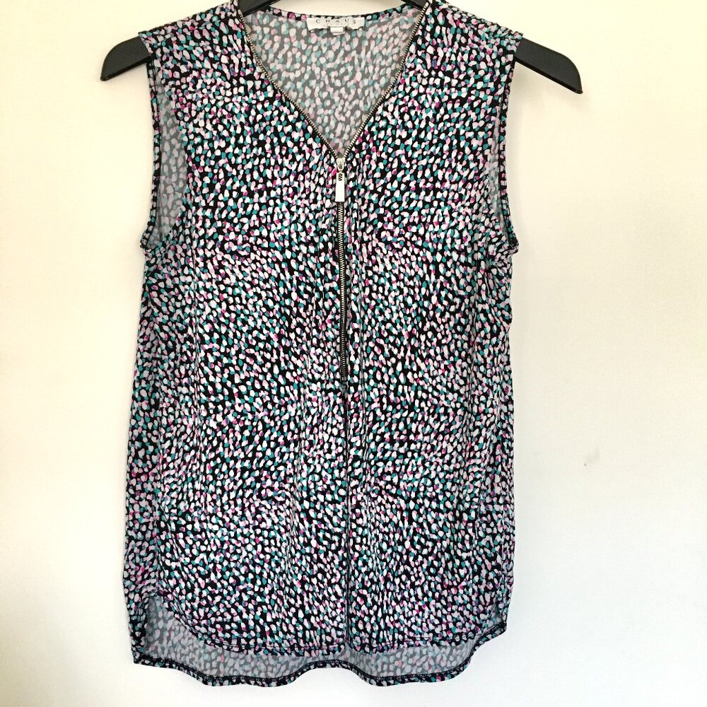 Chaus Women's Sleeveless Front  Zip V-Neck Blouse , Size M , Multicolor